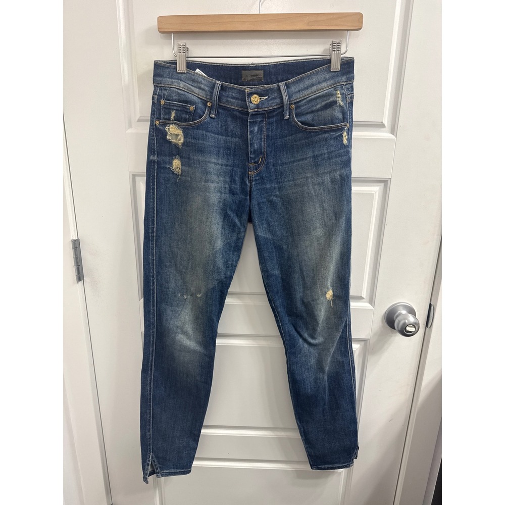 Mother The Vamp Rough It Up Distressed Skinny Jeans Blue Denim Size 26